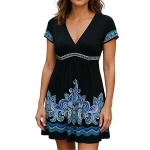 SNAP Boho Gypsy Paisley Festival Mini Dress V-Neck Belted Size XL